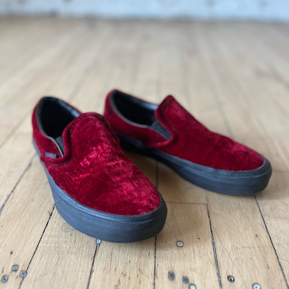 Vans Red Velvet Slip-On Shoes